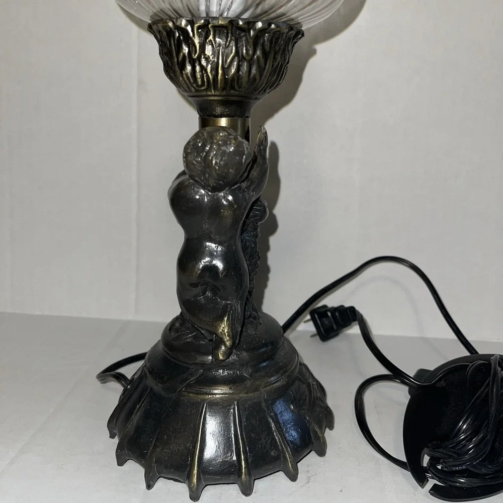 Table Lamp Cherubs Metal And Glass vintage